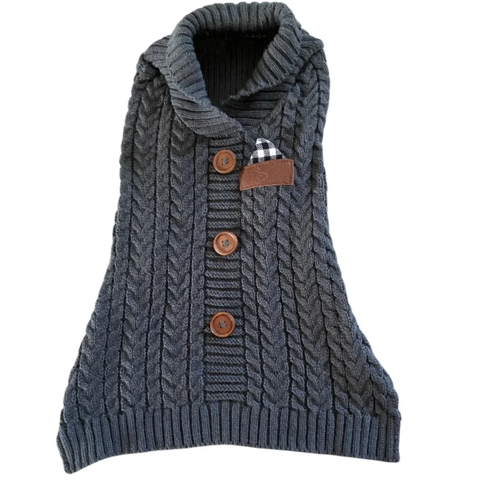 Gray Cable Knit Dog Sweater with Buttons
